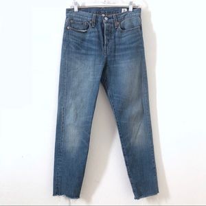 Raw hemmed white oak cone denim Levi jeans